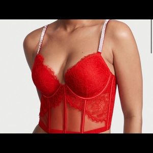 Victoria’s Secret Shine Strap Push-Up Corset Top-Red